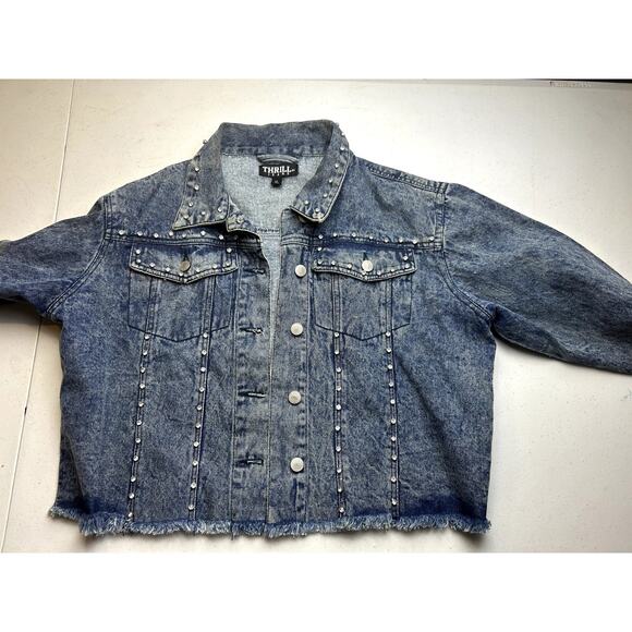 Thrill Blue Denim Jacket with Shiny Studs. Size XL NEW - Picture 4 of 12
